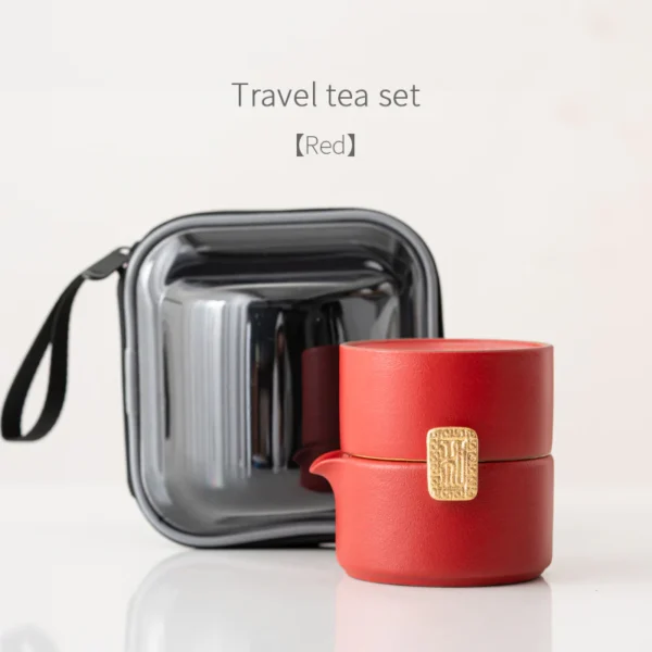 Classic Art Style Ceramic Travel Tea Set Include 1 Teapot with 1 Cup Gift Red/Black