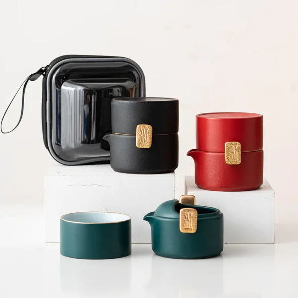 Classic Art Style Ceramic Travel Tea Set Include 1 Teapot with 1 Cup Gift Red/Black - Image 4