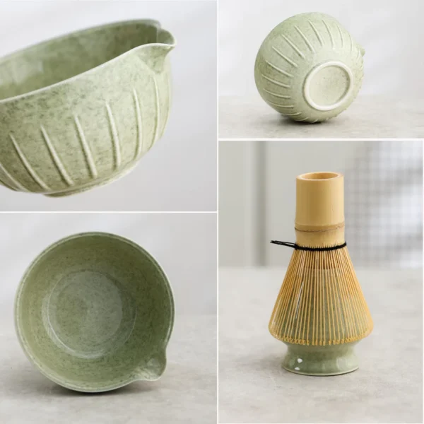 Matcha Set 500ml Green include1 Chawan (ceramic bowl)1 Chasen (bamboo whisk) 1 Naoshi (ceramic chasen holder) and 1 Chashaku (bamboo spoon） - Image 4