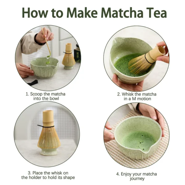 Matcha Set 500ml Green include1 Chawan (ceramic bowl)1 Chasen (bamboo whisk) 1 Naoshi (ceramic chasen holder) and 1 Chashaku (bamboo spoon） - Image 5