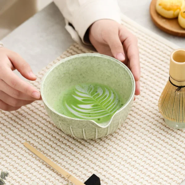 Matcha Set 500ml Green include1 Chawan (ceramic bowl)1 Chasen (bamboo whisk) 1 Naoshi (ceramic chasen holder) and 1 Chashaku (bamboo spoon） - Image 2