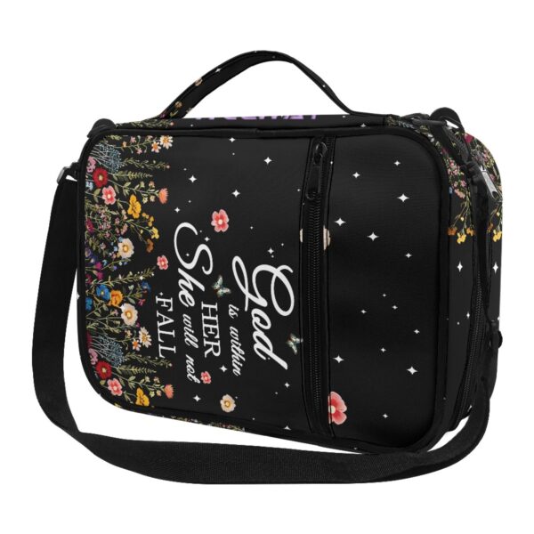 Bible Cover for Women, Bible Holder, God is Within Her She Will Not Fall, Zipper and Bags for Standard Size Bible, Gift for Women (Black) - Image 3
