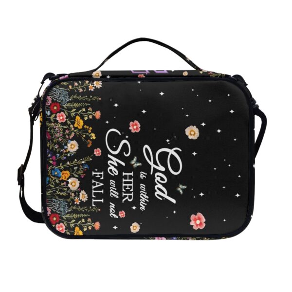 Bible Cover for Women, Bible Holder, God is Within Her She Will Not Fall, Zipper and Bags for Standard Size Bible, Gift for Women (Black) - Image 5