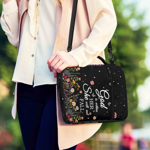 Bible Cover for Women, Bible Holder, God is Within Her She Will Not Fall, Zipper and Bags for Standard Size Bible, Gift for Women (Black) - Image 6
